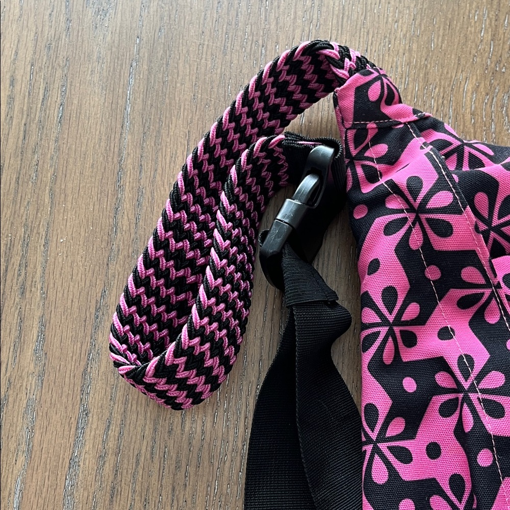 Ambry Rope Sling Bag Pink Black Floral Geometric Print - Picture 3 of 10